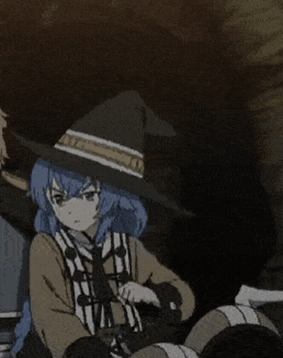 Girl With Blue Hair And Witch Hat Waving GIF