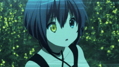 Girl With Blue Hair And Yellow Eyes In Flower Field GIF
