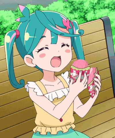 Girl With Blue Hair Eating Pink Item GIF