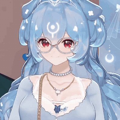 Girl With Blue Hair Glasses And Butterfly Necklace GIF