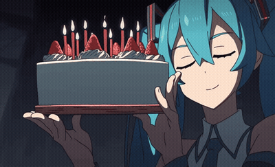 Girl With Blue Hair Holding Birthday Cake GIF
