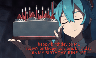 Girl With Blue Hair Holding Cake With Candles GIF