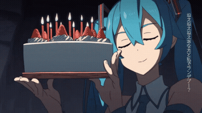 Girl With Blue Hair Holding Cake With Candles GIF