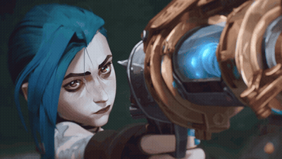 Girl With Blue Hair Holding Large Gun GIF