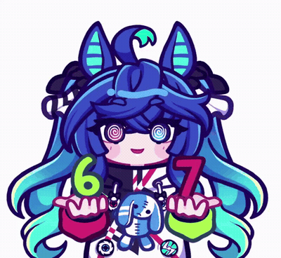 Girl With Blue Hair Holding Numbers 6 And 7 GIF