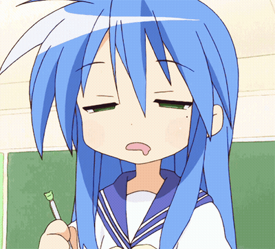 Girl With Blue Hair Holding Pen GIF