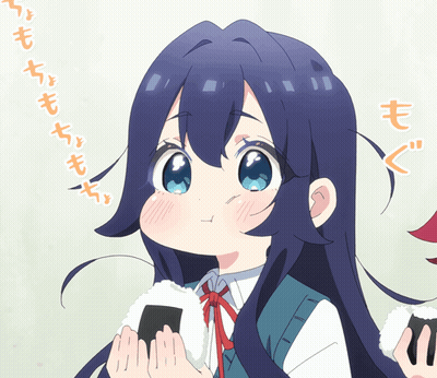 Girl With Blue Hair Holding Rice Ball GIF