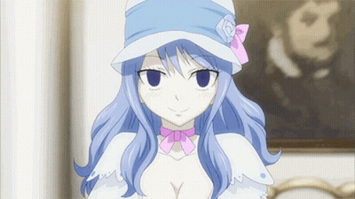 Girl With Blue Hair In White Hat And Pink Bow GIF