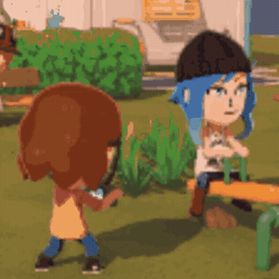 Girl With Blue Hair On Seesaw GIF