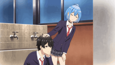 Girl With Blue Hair Petting Boy GIF
