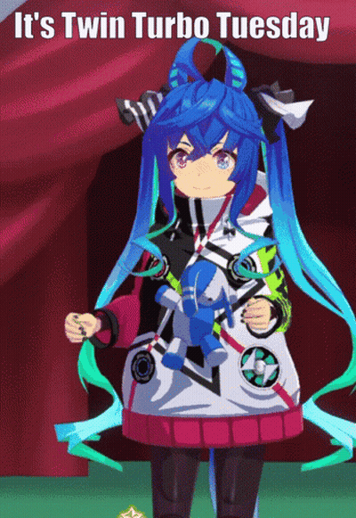 Girl With Blue Hair Saying It's Twin Turbo Tuesday GIF