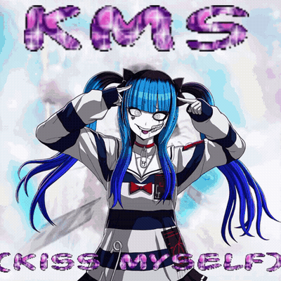 Girl With Blue Hair Saying Kiss Myself GIF