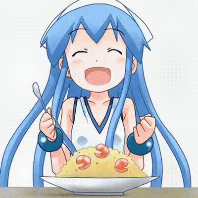 Girl With Blue Hair Sitting At Table With Food GIF