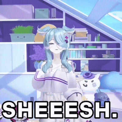 Girl With Blue Hair Standing In Room Sheeesh GIF