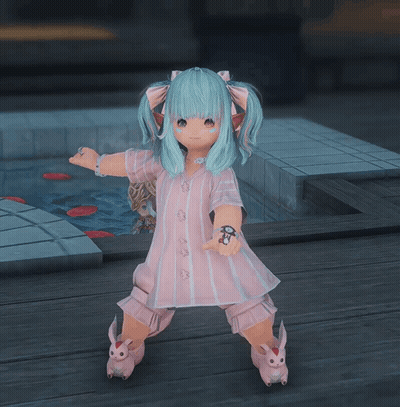 Girl With Blue Hair Standing On Wooden Deck GIF