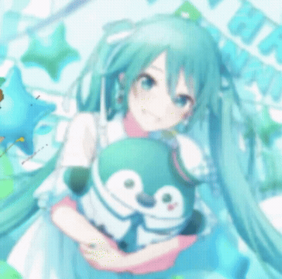 Girl With Blue Hair Surrounded By Colorful Sticks GIF