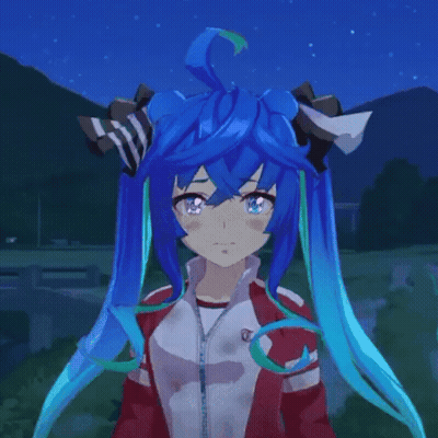 Girl With Blue Hair Wearing Jacket With Letter T GIF
