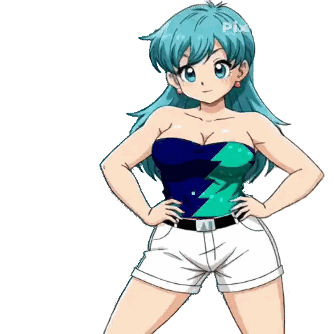 Girl With Blue Hair Wearing Shorts And Strapless Top Sticker