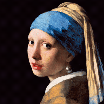 Girl With Blue Headband And Pearl Earrings GIF