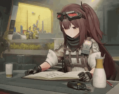 Girl With Book And Soda At Table GIF