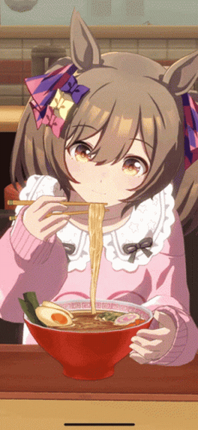 Girl With Bow Eating Noodles With Chopsticks GIF