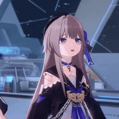 Girl With Brown Hair And Blue Eyes In Black Dress GIF