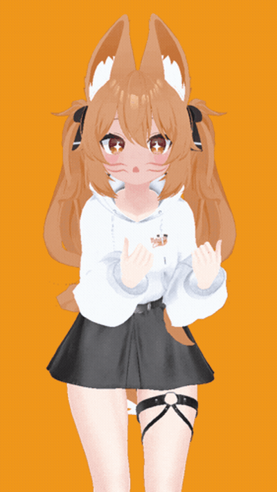 Girl With Brown Hair And White Ears In White Sweater And Black Skirt GIF