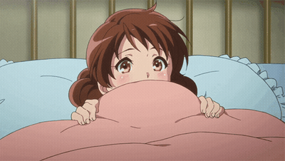 Girl With Brown Hair Hiding Under Pink Comforter GIF