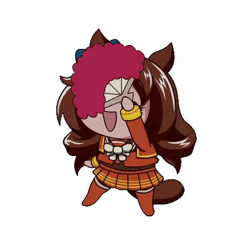 Girl With Brown Hair Holding Red Fan Sticker