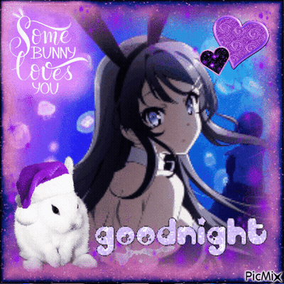 Girl With Bunny Ears And Rabbit Saying Goodnight GIF