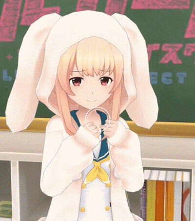 Girl With Bunny Ears At Chalkboard Saying Project GIF