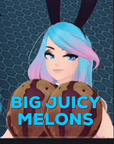 Girl With Bunny Ears Holding Two Melons Saying Big Juicy Melons