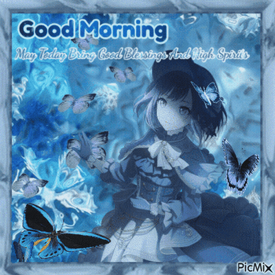 Girl With Butterflies Saying Good Morning GIF