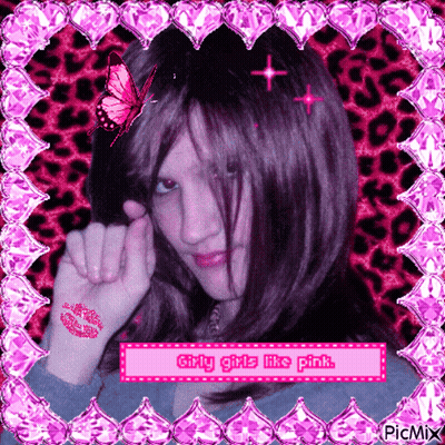 Girl With Butterfly Hair Saying Girly Girls Like Pink GIF