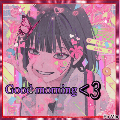 Girl With Butterfly Saying Good Morning < 3 GIF