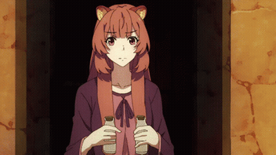 Girl With Cat Ear Holding Two Bottles GIF