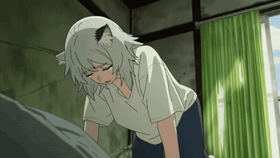 Girl With Cat Ear Looking Down GIF