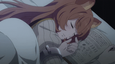 Girl With Cat Ear Sleeping In Bed With Book GIF