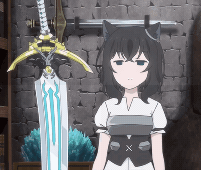 Girl With Cat Ear Standing In Front Of Sword GIF