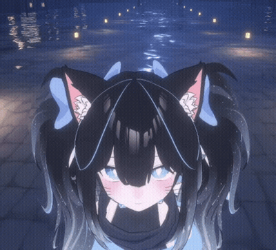 Girl With Cat Ears And Blue Eyes Looking Up GIF