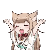 Girl With Cat Ears And Fish Shirt Sticker