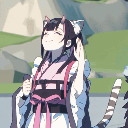 Girl With Cat Ears And Horns Smiling Cartoon GIF