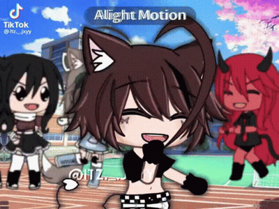 Girl With Cat Ears And Horns Standing Next To Group Of Girls GIF
