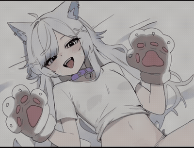 Girl With Cat Ears And Paws Letter P On Neck GIF