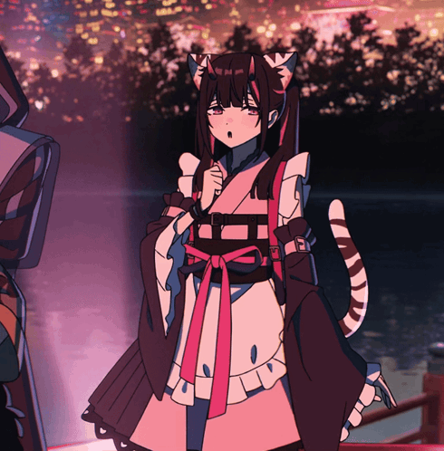 Girl With Cat Ears And Striped Tail GIF
