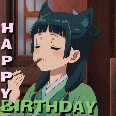 Girl With Cat Ears Eating With Chopsticks Happy Birthday GIF