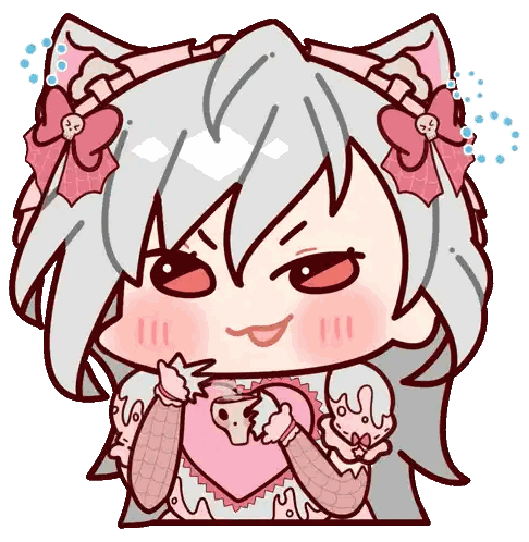 Girl With Cat Ears Holding Pink Heart Sticker