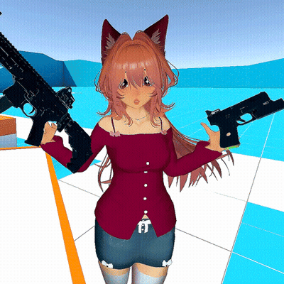 Girl With Cat Ears Holding Two Guns GIF