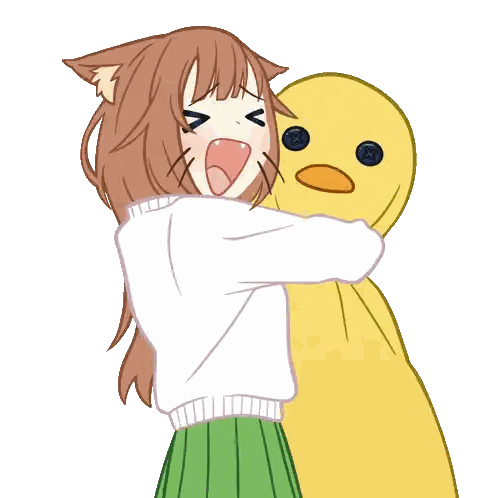 Girl With Cat Ears Hugging Stuffed Duck Sticker