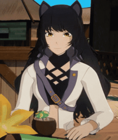 Girl With Cat Ears Sitting At Table With Drink GIF